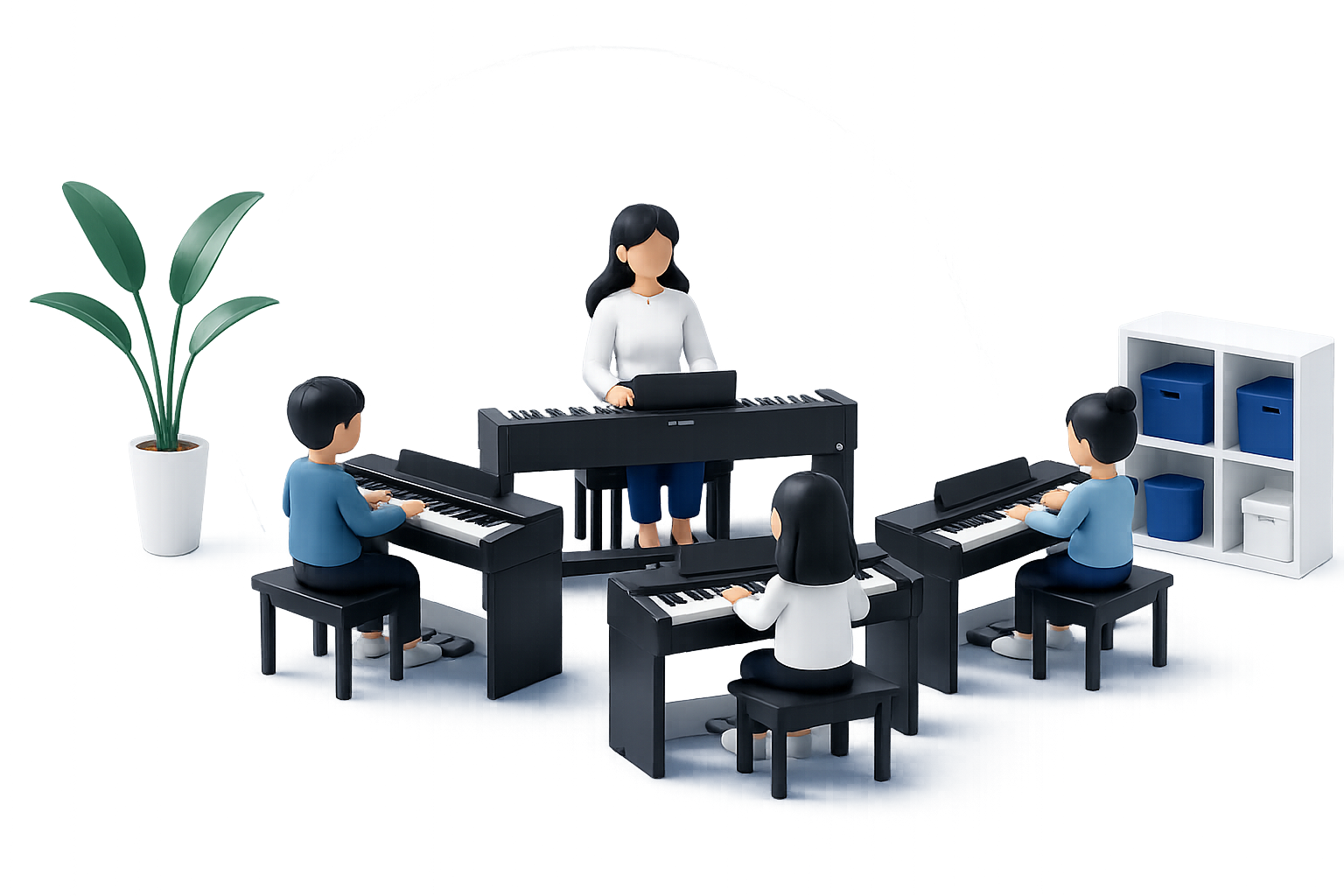 Premium 3D-vector illustration of a Piano Labs small-group lesson